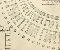 An illustration from Die alder vermaertste antique edificien : vã temple, theatre, amphitheatre, paleisen, therme, obeliske, brugge, archetriuphal, etc. vescreueeñ gefigureert met haren grondede eñ mate oock de plaetsen daerse staen, eñ wiese dede make (1546)