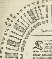 An illustration from Die alder vermaertste antique edificien : vã temple, theatre, amphitheatre, paleisen, therme, obeliske, brugge, archetriuphal, etc. vescreueeñ gefigureert met haren grondede eñ mate oock de plaetsen daerse staen, eñ wiese dede make (1546)
