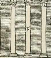 An illustration from Die alder vermaertste antique edificien : vã temple, theatre, amphitheatre, paleisen, therme, obeliske, brugge, archetriuphal, etc. vescreueeñ gefigureert met haren grondede eñ mate oock de plaetsen daerse staen, eñ wiese dede make (1546)