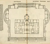 An illustration from Die alder vermaertste antique edificien : vã temple, theatre, amphitheatre, paleisen, therme, obeliske, brugge, archetriuphal, etc. vescreueeñ gefigureert met haren grondede eñ mate oock de plaetsen daerse staen, eñ wiese dede make (1546)