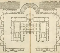 An illustration from Die alder vermaertste antique edificien : vã temple, theatre, amphitheatre, paleisen, therme, obeliske, brugge, archetriuphal, etc. vescreueeñ gefigureert met haren grondede eñ mate oock de plaetsen daerse staen, eñ wiese dede make (1546)