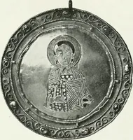 An illustration from Die byzantinischen Zellenschmelze der Sammlung Alex. von Swenigorodskoï und das darüber veröffentlichte Prachtwerk. Archäologisch-kunstgeschichtliche Studie (1896)