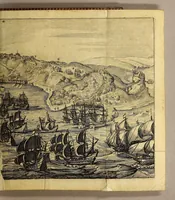 An illustration from Die ein vnd zwantzigste Schifffahrt, oder Gründliche vnd vmbständliche fernere Beschreibung der vollkomnesten Landschafft Brasilien, Americae, vnd deroselben Innwohner vnd Sitten, mit sampt einem angehenckten Verlauff, wie ein Engellendischer Capiteyn, Parck et genant, S. Vincentem, vnd den Portum Bellum erobert. : Item: was Gestalt, der schöne Portus vnd Hafe Totos los Sanctos, sampt der Statt Salvator in Anno 1624. von den Holländern gewunnen, vnd hernach wider verlaffen worden. Item: ein vollkömlicher Discurs, wie die spanische Silber-Flotta in der Insul Cuba, in der Baia Matanca in Anno 1628. von dem Manhafften Peter Peters Heyn, vnd Admiral Henrich Cornelius Lonsa erobert vnd glücklich in Hollandt ein gebracht worden (1629)