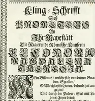 Picture 1 of 12 from Die Fackel des Prometheus : künstliches Lust-Feuer, als beede kayserliche Mayestätten Leopold und Eleonora Magdalena Theresia, nach dero zu Passau gehaltenem hochzeitlichen Beylager zu Wienn eingezogen, vor dem Burg-Thor gehalten (1677), leaf 4