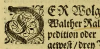 An illustration from Die fünffte kurtze wunderbare Beschreibung, dess Goldreichen Königreichs Guianae in America oder neuen Welt, vnter der Linea Aequinoctiali gelegen: so neulich Anno 1594. 1595. vnd 1596. von dem wolgebornen Herrn, Herrn Walthero Ralegh einem englischen Ritter, besucht worden: : erstlich auss befehl seiner Gnaden in zweyen Büchlein beschrieben, darauss Jodocus Hondius, ein schöne Land Tafel, mit einer niderländischen Erklärung gemacht. Jetzt aber ins Hochteutsch gebracht, vnd auss vnterschiedlichen Authoribus erkläret (1603)