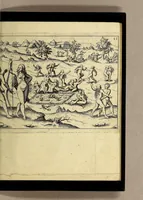 An illustration from Die fünffte kurtze wunderbare Beschreibung, dess Goldreichen Königreichs Guianae in America oder newen Welt, vnter der Linea Aequinoctiali gelegen: so neulich Anno 1594. 1595. vnd 1596. von dem wolgebornen Herrn, Herrn Walthero Ralegh einem englischen Ritter, besucht worden: : erstlich auss befehl seiner Gnaden in zweyen Büchlein beschrieben, darauss Jodocus Hondius, eine schöne Landt Tafel, mit einer niderländischen Erklärung gemacht. Jetzt aber ins Hochteutsch gebracht, vnd auss vnterschiedlichen Authoribus erkläret (1612)
