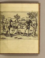 An illustration from Die fünffte kurtze wunderbare Beschreibung, dess Goldreichen Königreichs Guianae in America oder newen Welt, vnter der Linea Aequinoctiali gelegen: so neulich Anno 1594. 1595. vnd 1596. von dem wolgebornen Herrn, Herrn Walthero Ralegh einem englischen Ritter, besucht worden: : erstlich auss befehl seiner Gnaden in zweyen Büchlein beschrieben, darauss Jodocus Hondius, eine schöne Landt Tafel, mit einer niderländischen Erklärung gemacht. Jetzt aber ins Hochteutsch gebracht, vnd auss vnterschiedlichen Authoribus erkläret (1612)