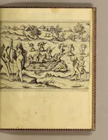 An illustration from Die fünffte kurtze wunderbare Beschreibung, dess Goldreichen Königreichs Guianae in America oder newen Welt, vnter der Linea Aequinoctiali gelegen: so neulich Anno 1594. 1595. vnd 1596. von dem wolgebornen Herrn, Herrn Walthero Ralegh einem englischen Ritter, besucht worden: : erstlich auss befehl seiner Gnaden in zweyen Büchlein beschrieben, darauss Jodocus Hondius, eine schöne Landt Tafel, mit einer niderländischen Erklärung gemacht. Jetzt aber ins Hochteutsch gebracht, vnd auss vnterschiedlichen Authoribus erkläret (1612)
