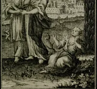 An illustration from Die ihren Gott liebende Seele, vorgestellt in den Sinnbildern des Hermanni Hugonis über seine Pia desideria, und des Ottonis Vaenii, über die Liebe Gottes, mit neuen Kupffern und Versen, welche zielen auf das innere Christenthum, aus dem Frantzösischen ins Teutsche übersetzt (1743)
