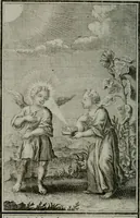 An illustration from Die ihren Gott liebende Seele, vorgestellt in den Sinnbildern des Hermanni Hugonis über seine Pia desideria, und des Ottonis Vaenii, über die Liebe Gottes, mit neuen Kupffern und Versen, welche zielen auf das innere Christenthum, aus dem Frantzösischen ins Teutsche übersetzt (1743)
