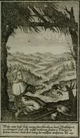 An illustration from Die ihren Gott liebende Seele, vorgestellt in den Sinnbildern des Hermanni Hugonis über seine Pia desideria, und des Ottonis Vaenii, über die Liebe Gottes, mit neuen Kupffern und Versen, welche zielen auf das innere Christenthum, aus dem Frantzösischen ins Teutsche übersetzt (1743)