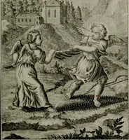 An illustration from Die ihren Gott liebende Seele, vorgestellt in den Sinnbildern des Hermanni Hugonis über seine Pia desideria, und des Ottonis Vaenii, über die Liebe Gottes, mit neuen Kupffern und Versen, welche zielen auf das innere Christenthum, aus dem Frantzösischen ins Teutsche übersetzt (1743)