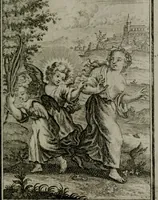 An illustration from Die ihren Gott liebende Seele, vorgestellt in den Sinnbildern des Hermanni Hugonis über seine Pia desideria, und des Ottonis Vaenii, über die Liebe Gottes, mit neuen Kupffern und Versen, welche zielen auf das innere Christenthum, aus dem Frantzösischen ins Teutsche übersetzt (1743)