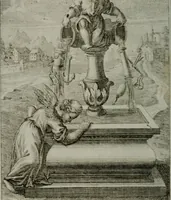 An illustration from Die ihren Gott liebende Seele, vorgestellt in den Sinnbildern des Hermanni Hugonis über seine Pia desideria, und des Ottonis Vaenii, über die Liebe Gottes, mit neuen Kupffern und Versen, welche zielen auf das innere Christenthum, aus dem Frantzösischen ins Teutsche übersetzt (1743)