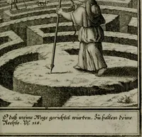 An illustration from Die ihren Gott liebende Seele, vorgestellt in den Sinnbildern des Hermanni Hugonis über seine Pia desideria, und des Ottonis Vaenii, über die Liebe Gottes, mit neuen Kupffern und Versen, welche zielen auf das innere Christenthum, aus dem Frantzösischen ins Teutsche übersetzt (1743)
