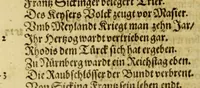 An illustration from Die Jahr Blum, : das ist, Ein kurtzer Auszzug [sic] vnd Begriff ausz vilerley Jüdischen, Griechischen, Romischen vnd Teutschen Scribenten, darin[n]en als in einer ordentlichen vnd verstendigen Summa begriffen seind fast alle Jahren von Erschaffung der Welt an, biss auff diss gegenwertige Jahr. Darauss der Monarchien succession, viler Reich auff vnnd vndergang, nam[m]haffter Völcker vnder Juden, Heiden vnd Christen, Kriegen vnnd Thaten: Berhümpter Personen als Potentaten, Heerführer, Tyrannen, Martyrer, Gelehrten vnd Künstner Geburts, Lebens, vnd Sterbens Jahr, newe Fünd, Geistlicher vnd Politischer Ceremonien auff vnd abbringung, on alle müh mag erlernet werden. Allen frommen Teutschen vnd der Antiquiteten liebhabern zu gefallen in allsolches Handtbüchlein zusamen gelesen, welches zuuor also nie in Truck aussgangen, vnd in lustige Reimen verfasset, (1595)