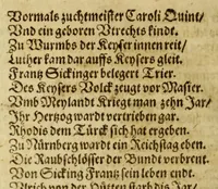 An illustration from Die Jahr Blum : welch da begreifft v[n]d in sich helt fast alle Iahren dieser Welt. Namhafft Persone[n], Stedt vnd Lant hieraus dir werden mit bekant. In guter Ordnung (auch mit Fleis gantz kurtz gefast, und Reime[n] weis vil mercklich Thaten vnd Geschicht (1595)