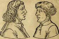 An illustration from Die Kunst der Chiromantzey : vsz Besehung der Hend. Physiognomey / vsz Anblick des Menschens. Natürlichen Astrologey noch dem Lauff der Soñen. Complexion eins yegklichen Menschens. Natürlichen Ynflüssz der Planeten. der zwolff Zeichen Angesychten. Ettliche Canones / zu Erkantnüsz der Menschen Kranckheiten / solicher weisz vormals nye beschriben oder gedruckt. Zusamen verordnet / vnd verteütscht durch ... (1523)