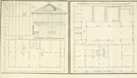 An illustration from Die ländliche und landwirthschaftliche Baukunst von Holz und Brettern : oder die Blockhäuser-Baukunst nach den Regeln der Architektur und Symmetrie systematisch bearbeitet und geordnet ... (1840)