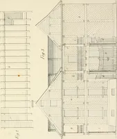 An illustration from Die ländliche und landwirthschaftliche Baukunst von Holz und Brettern : oder die Blockhäuser-Baukunst nach den Regeln der Architektur und Symmetrie systematisch bearbeitet und geordnet ... (1840)