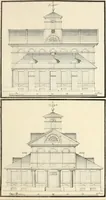 An illustration from Die ländliche und landwirthschaftliche Baukunst von Holz und Brettern : oder die Blockhäuser-Baukunst nach den Regeln der Architektur und Symmetrie systematisch bearbeitet und geordnet ... (1840)