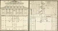 An illustration from Die ländliche und landwirthschaftliche Baukunst von Holz und Brettern : oder die Blockhäuser-Baukunst nach den Regeln der Architektur und Symmetrie systematisch bearbeitet und geordnet ... (1840)