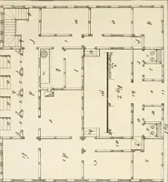 An illustration from Die ländliche und landwirthschaftliche Baukunst von Holz und Brettern : oder die Blockhäuser-Baukunst nach den Regeln der Architektur und Symmetrie systematisch bearbeitet und geordnet ... (1840)