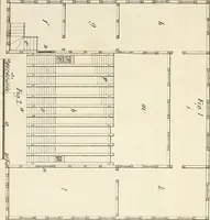 An illustration from Die ländliche und landwirthschaftliche Baukunst von Holz und Brettern : oder die Blockhäuser-Baukunst nach den Regeln der Architektur und Symmetrie systematisch bearbeitet und geordnet ... (1840)