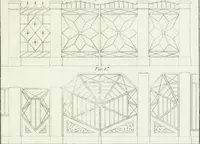 An illustration from Die Mappe des Bautischlers : oder, Ideen zu Thorwegen, Hausthüren, Doppelthüren, Vorsetzern, Stubenthüren, Gewölbethüren, Glasthüren, Bogen- und andern Fenstern, mit ihrem vergrössert dargestellten Grund- und Profilriss und dem beigefügten Maassstabe : zum Gebrauche für Architecten, Decorateurs, Baugewerken, Tischler, Glaser, Bildhauer und Freunde der Baukunst : mit besonderer Rücksicht auf leichte Ausführbarkeit der im Praktischen oft schwer zu hebenden Schwierigkeiten und auf die Anwendung bei alten, neu zu decorirenden Gebäuden : auch als Vorlegeblätter anwendbar (1832)
