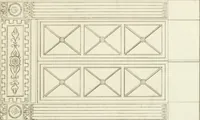An illustration from Die Mappe des Bautischlers : oder, Ideen zu Thorwegen, Hausthüren, Doppelthüren, Vorsetzern, Stubenthüren, Gewölbethüren, Glasthüren, Bogen- und andern Fenstern, mit ihrem vergrössert dargestellten Grund- und Profilriss und dem beigefügten Maassstabe : zum Gebrauche für Architecten, Decorateurs, Baugewerken, Tischler, Glaser, Bildhauer und Freunde der Baukunst : mit besonderer Rücksicht auf leichte Ausführbarkeit der im Praktischen oft schwer zu hebenden Schwierigkeiten und auf die Anwendung bei alten, neu zu decorirenden Gebäuden : auch als Vorlegeblätter anwendbar (1832)