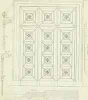 An illustration from Die Mappe des Bautischlers : oder, Ideen zu Thorwegen, Hausthüren, Doppelthüren, Vorsetzern, Stubenthüren, Gewölbethüren, Glasthüren, Bogen- und andern Fenstern, mit ihrem vergrössert dargestellten Grund- und Profilriss und dem beigefügten Maassstabe : zum Gebrauche für Architecten, Decorateurs, Baugewerken, Tischler, Glaser, Bildhauer und Freunde der Baukunst : mit besonderer Rücksicht auf leichte Ausführbarkeit der im Praktischen oft schwer zu hebenden Schwierigkeiten und auf die Anwendung bei alten, neu zu decorirenden Gebäuden : auch als Vorlegeblätter anwendbar (1832)