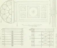 An illustration from Die Mappe des Bautischlers : oder, Ideen zu Thorwegen, Hausthüren, Doppelthüren, Vorsetzern, Stubenthüren, Gewölbethüren, Glasthüren, Bogen- und andern Fenstern, mit ihrem vergrössert dargestellten Grund- und Profilriss und dem beigefügten Maassstabe : zum Gebrauche für Architecten, Decorateurs, Baugewerken, Tischler, Glaser, Bildhauer und Freunde der Baukunst : mit besonderer Rücksicht auf leichte Ausführbarkeit der im Praktischen oft schwer zu hebenden Schwierigkeiten und auf die Anwendung bei alten, neu zu decorirenden Gebäuden : auch als Vorlegeblätter anwendbar (1832)