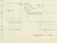 An illustration from Die Mappe des Bautischlers : oder, Ideen zu Thorwegen, Hausthüren, Doppelthüren, Vorsetzern, Stubenthüren, Gewölbethüren, Glasthüren, Bogen- und andern Fenstern, mit ihrem vergrössert dargestellten Grund- und Profilriss und dem beigefügten Maassstabe : zum Gebrauche für Architecten, Decorateurs, Baugewerken, Tischler, Glaser, Bildhauer und Freunde der Baukunst : mit besonderer Rücksicht auf leichte Ausführbarkeit der im Praktischen oft schwer zu hebenden Schwierigkeiten und auf die Anwendung bei alten, neu zu decorirenden Gebäuden : auch als Vorlegeblätter anwendbar (1832)
