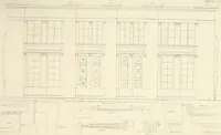 An illustration from Die Mappe des Bautischlers : oder, Ideen zu Thorwegen, Hausthüren, Doppelthüren, Vorsetzern, Stubenthüren, Gewölbethüren, Glasthüren, Bogen- und andern Fenstern, mit ihrem vergrössert dargestellten Grund- und Profilriss und dem beigefügten Maassstabe : zum Gebrauche für Architecten, Decorateurs, Baugewerken, Tischler, Glaser, Bildhauer und Freunde der Baukunst : mit besonderer Rücksicht auf leichte Ausführbarkeit der im Praktischen oft schwer zu hebenden Schwierigkeiten und auf die Anwendung bei alten, neu zu decorirenden Gebäuden : auch als Vorlegeblätter anwendbar (1832)