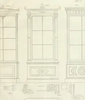 An illustration from Die Mappe des Bautischlers : oder, Ideen zu Thorwegen, Hausthüren, Doppelthüren, Vorsetzern, Stubenthüren, Gewölbethüren, Glasthüren, Bogen- und andern Fenstern, mit ihrem vergrössert dargestellten Grund- und Profilriss und dem beigefügten Maassstabe : zum Gebrauche für Architecten, Decorateurs, Baugewerken, Tischler, Glaser, Bildhauer und Freunde der Baukunst : mit besonderer Rücksicht auf leichte Ausführbarkeit der im Praktischen oft schwer zu hebenden Schwierigkeiten und auf die Anwendung bei alten, neu zu decorirenden Gebäuden : auch als Vorlegeblätter anwendbar (1832)