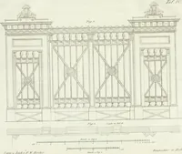 An illustration from Die Mappe des Bautischlers : oder, Ideen zu Thorwegen, Hausthüren, Doppelthüren, Vorsetzern, Stubenthüren, Gewölbethüren, Glasthüren, Bogen- und andern Fenstern, mit ihrem vergrössert dargestellten Grund- und Profilriss und dem beigefügten Maassstabe : zum Gebrauche für Architecten, Decorateurs, Baugewerken, Tischler, Glaser, Bildhauer und Freunde der Baukunst : mit besonderer Rücksicht auf leichte Ausführbarkeit der im Praktischen oft schwer zu hebenden Schwierigkeiten und auf die Anwendung bei alten, neu zu decorirenden Gebäuden : auch als Vorlegeblätter anwendbar (1832)