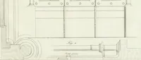 An illustration from Die Mappe des Bautischlers : oder, Ideen zu Thorwegen, Hausthüren, Doppelthüren, Vorsetzern, Stubenthüren, Gewölbethüren, Glasthüren, Bogen- und andern Fenstern, mit ihrem vergrössert dargestellten Grund- und Profilriss und dem beigefügten Maassstabe : zum Gebrauche für Architecten, Decorateurs, Baugewerken, Tischler, Glaser, Bildhauer und Freunde der Baukunst : mit besonderer Rücksicht auf leichte Ausführbarkeit der im Praktischen oft schwer zu hebenden Schwierigkeiten und auf die Anwendung bei alten, neu zu decorirenden Gebäuden : auch als Vorlegeblätter anwendbar (1832)