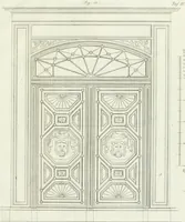 An illustration from Die Mappe des Bautischlers : oder, Ideen zu Thorwegen, Hausthüren, Doppelthüren, Vorsetzern, Stubenthüren, Gewölbethüren, Glasthüren, Bogen- und andern Fenstern, mit ihrem vergrössert dargestellten Grund- und Profilriss und dem beigefügten Maassstabe : zum Gebrauche für Architecten, Decorateurs, Baugewerken, Tischler, Glaser, Bildhauer und Freunde der Baukunst : mit besonderer Rücksicht auf leichte Ausführbarkeit der im Praktischen oft schwer zu hebenden Schwierigkeiten und auf die Anwendung bei alten, neu zu decorirenden Gebäuden : auch als Vorlegeblätter anwendbar (1832)