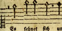 An illustration from Die mit teutschen Saiten überzogene, heilige Kron-Harffe, oder, Verfassung des gantzen Psalter Davids in teutsche Reim-Gebände : vermittelst sonderbarer darzu mit dem basso continuo, neu-verfertigter Kunst-Melodeyen ... (1680)