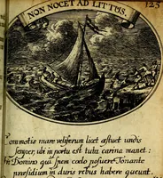 An illustration from Die mit teutschen Saiten überzogene, heilige Kron-Harffe, oder, Verfassung des gantzen Psalter Davids in teutsche Reim-Gebände : vermittelst sonderbarer darzu mit dem basso continuo, neu-verfertigter Kunst-Melodeyen ... (1680)