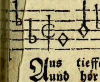 An illustration from Die mit teutschen Saiten überzogene, heilige Kron-Harffe, oder, Verfassung des gantzen Psalter Davids in teutsche Reim-Gebände : vermittelst sonderbarer darzu mit dem basso continuo, neu-verfertigter Kunst-Melodeyen ... (1680)