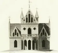 An illustration from Die schöne Landbaukunst, oder, Neue Ideen und Vorschriften zu Landgebäuden, Landhäusern und Oekonomie-Gebäuden im gefälligen : Ideen zu Gebäuden für öffentliche und Privatbelustigungen, ingleichen zu Gebäuden im ernsthaftern aber edlen Style, in Grundrissen, Aufrissen und Durchschnitten (1798)