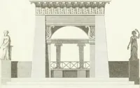 An illustration from Die schöne Landbaukunst, oder, Neue Ideen und Vorschriften zu Landgebäuden, Landhäusern und Oekonomie-Gebäuden im gefälligen : Ideen zu Gebäuden für öffentliche und Privatbelustigungen, ingleichen zu Gebäuden im ernsthaftern aber edlen Style, in Grundrissen, Aufrissen und Durchschnitten (1798)
