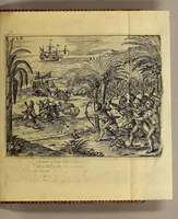 An illustration from Die sechtzehende Schifffahrt. Das ist: Journal, oder Beschreibung der wunderbaren Reise Wilhelm Schouten auss Hollandt, im Jahr 1615. 16. vnd 17. : Darinnen er eine neuwe Durchfahrt neben dem Freto Magellanico, welche bisshero noch vnbekannt gewesen, in die Suyd See entdeckt. Beneben Erzehlung, was für Land, Insuln, Leut, allda gefunden, vnd sich sonstan auff der Reise in der Suyd See zugetragen. Mit schönen Land Charten, vnd Kupfferstück erklärt (1619)