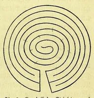 An illustration from Die Trojaburgen Nordeuropas : ihr Zusammenhang mit der indogermanischen Trojasage von der entführten und gefangenen Sonnenfrau (Syrith, Brunhild, Ariadne, Helena) : den Trojaspielen, Schwert- und Labyrinthtänzen zur Feier ihrer Lenzbefreiung (1893)