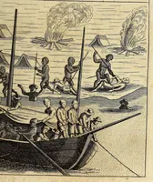 An illustration from Die vier vnd zwantzigste Schiffahrt, in welcher mit wahren Vmbständen beschrieben wird, erstlich Die denckwürdige Reyse nach Ost Indien, S. Wilhelm Issbrands Bontekuhe von Horn: vorgenommen den 28. Decemb. 1618. vnd vollbracht den 16. Novemb. 1625. : Demnach: eine andere Reyse, durch den Commandeur Türck Alberts Raven, nach Spitzbergen, im Jahr 1639. verrichtet. In welchen vnterschiedlich viel merckwürdige Händel vnd Fälle gründlich erzehlet werden. Beneben darzu nothwendigen Kupfferstücken. (1648)