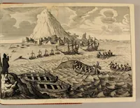 An illustration from Die XXVI, Schiff-Fahrt: Beschreibung einer höchst-mühseligen vnd ganz gefährlichen Reyse, durch den See-Verstandigen Capitain, Herrn Johann Müncken, inn Jahren 1619. vnd 1620. verrichtet. : Nach dem er von Weyland dem Durcheuchtigsten Fürsten vnd Herrn, Herrn Christiano IV. König in Dennemarck, Norwegen, &c. befelcht worden, mit zweyen Schiffen nach dem Freto oder der Enge-Hudsons zu segeln, vmb zu versuchen, ob nicht deren Gegend eine Enge, so Groenland von America abscheide, vnd also eine Durchfahrt nach Ost-Indien zu finden: sampt vorhergehender gardeutlichen Erläuterung dess alten vnd newen Groenlands, zu gegenwärtiger Schiff-Fahrts-Beschreibung insonderheit dienlich (1650)
