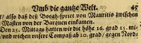 An illustration from Die zwey vnd zwäntzigste Schiffart das ist Historische Eygentliche Beschreibung der gewaltigen, mächtigen Schiffahrt, so vnder dem Admiral Iacob l'Hermite im 1623. 1624. 1625. vnd 1626. Jahr vmb die gantzen Welt beschehen. : Darinn aussführlichen von Adolph Deckern von Strassburg, der dieser Reyss eygner Person beygewohnt, Erzehlt wird, was sich bey solcher vontag zu Tag Merckwürdiges zugetragen vnd vorgangen. Mit vnterschiedlichen Kupfferstücken gezieret (1630)