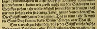 An illustration from Die zwey vnd zwäntzigste Schiffart das ist Historische Eygentliche Beschreibung der gewaltigen, mächtigen Schiffahrt, so vnder dem Admiral Iacob l'Hermite im 1623. 1624. 1625. vnd 1626. Jahr vmb die gantzen Welt beschehen. : Darinn aussführlichen von Adolph Deckern von Strassburg, der dieser Reyss eygner Person beygewohnt, Erzehlt wird, was sich bey solcher vontag zu Tag Merckwürdiges zugetragen vnd vorgangen. Mit vnterschiedlichen Kupfferstücken gezieret (1630)