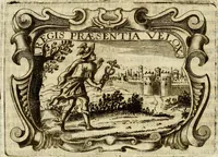 An illustration from D. Ioannis de Solorzano Pereira ... Emblemata centum, regio politica : ligneis laminis affabre caelata, vividisque et limitatis carminibus explicata, & singularibus commentarijs affatim illustrata : quibus, quicquid ad regum institutionem, et rectam reip. administrationem conducere & pertinere videtur, summo studio disseritur ... : cum quadruplici indice absolutissimo .. (1653)